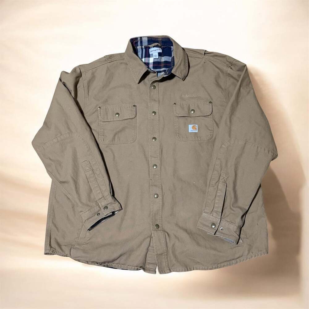 Carhartt Weathered Canvas Shirt Jac Size 2XL Regular Brown Plaid Lined